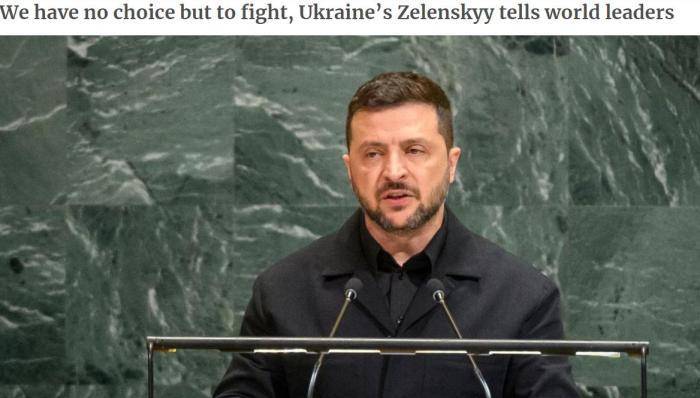 泽连斯基穿黑色服装在联合国发表演讲 会场空了一半