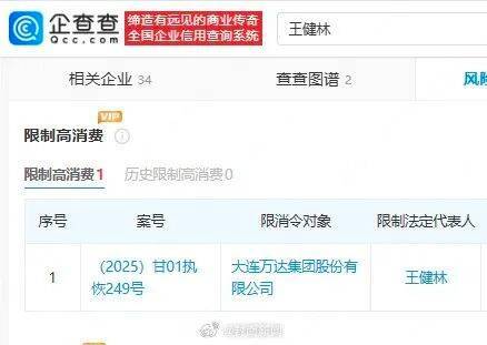 王健林及万达集团被限制高消费 此前万达集团被强制执行超4亿元